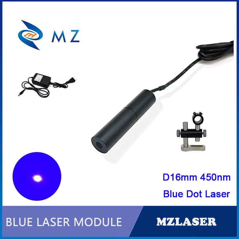 Industrial Laser Supply - โมดูลเลเซอร์ไดโอดจุดสีน้ำเงิน 450nm D16mm เกรดอุตสาหกรรม ขนาดกะทัดรัด 10mw