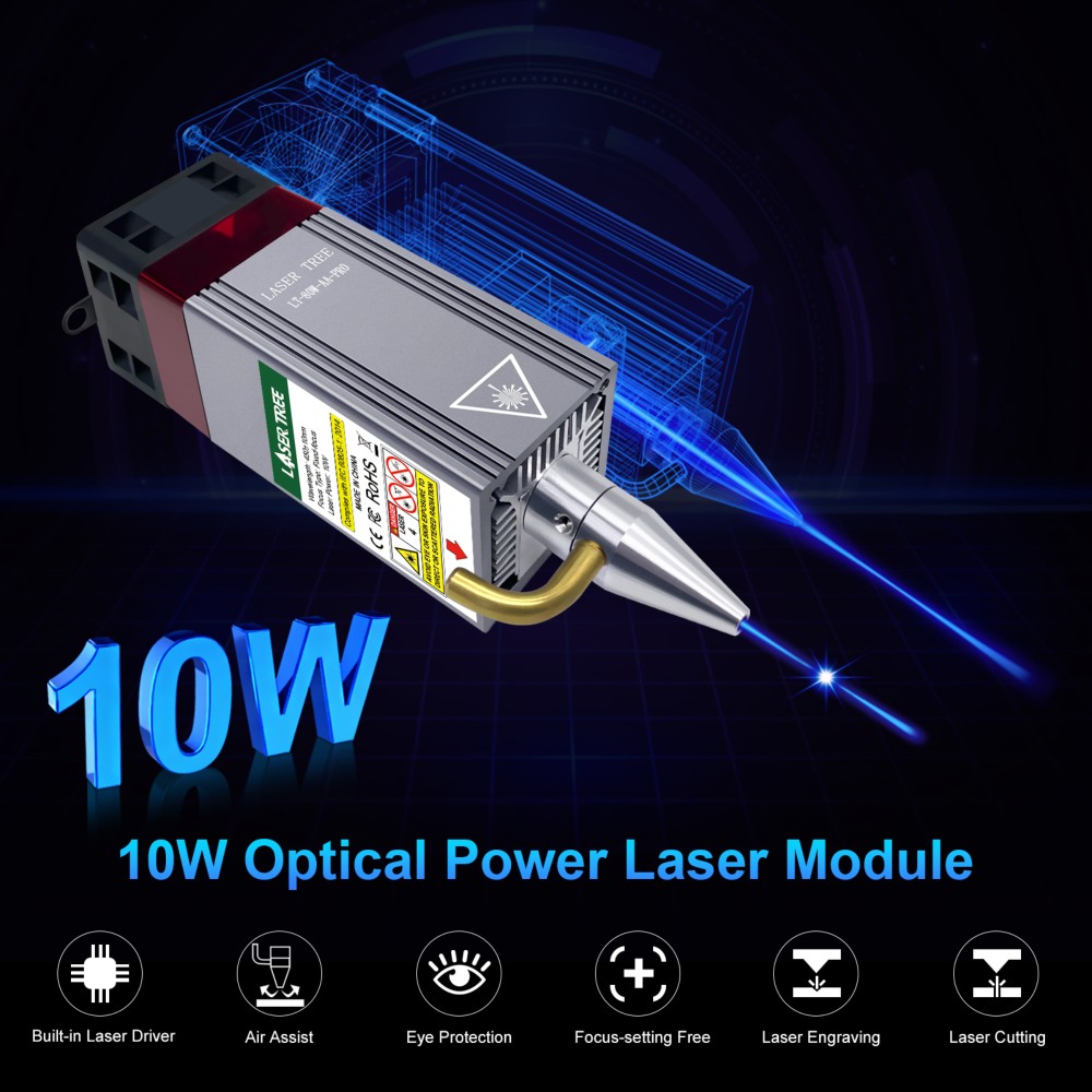 Diode Laser Module - ชุดโมดูลเลเซอร์ไดโอดสีน้ำเงิน 20W 455nm พร้อมระบบช่วยด้วยลม – สำหรับเครื่องแกะสลัก