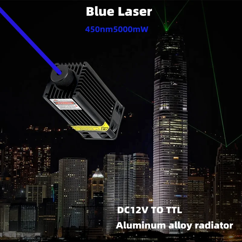 Diode Laser Module - 1PC5000 450nm Blue Light Beam เลเซอร์ที่มองเห็นได้ปรับโฟกัส