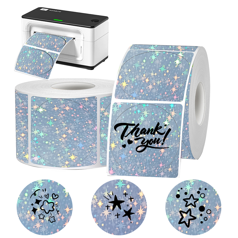 Industrial Laser Printer - สติกเกอร์โฮโลแกรมสีเงินเลเซอร์ไล่เฉดสีทอง ขนาด 50 มม. สำหรับเครื่องพิมพ์ฉลาก Phomemo