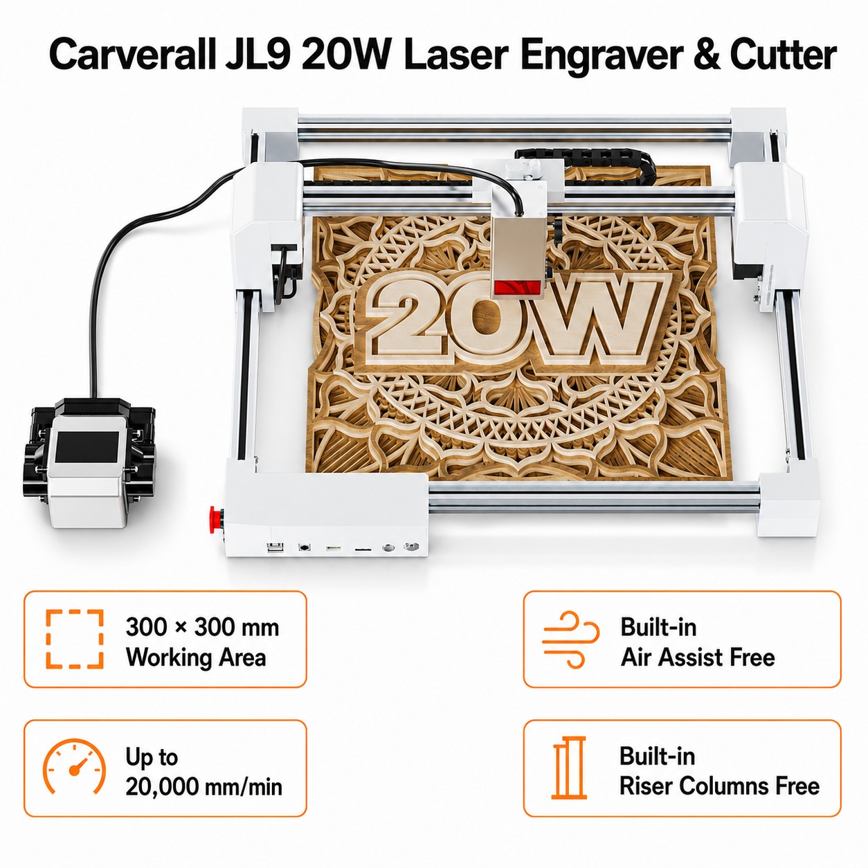 Fiber Laser Cutting Machine - เครื่องแกะสลักเลเซอร์ Carverall JL9 20W, เครื่องแกะสลักเลเซอร์แบบตั้งโต๊ะขนาด 300x300