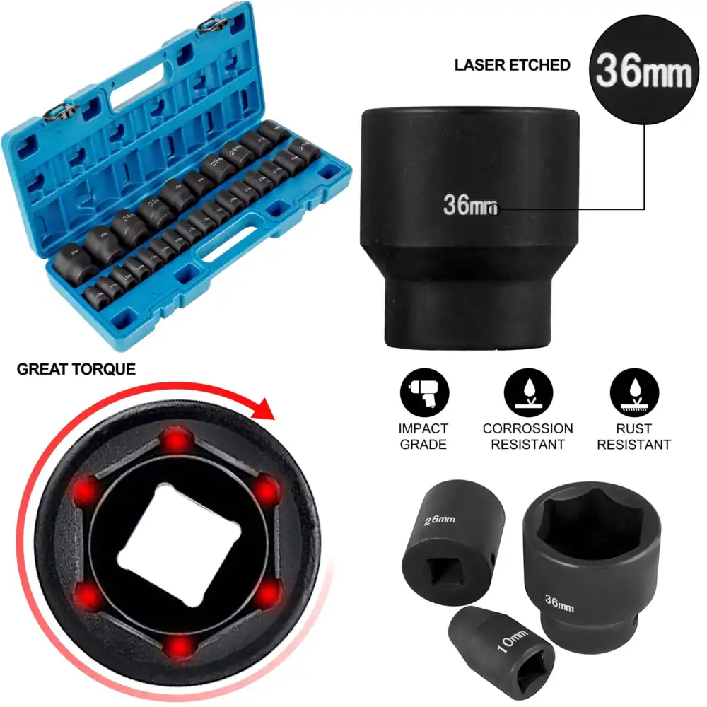 Industrial Laser Etching - ชุดซ็อกเก็ตแบบเมตริก, ซ็อกเก็ตเหล็ก CR-V แบบ 6 จุด